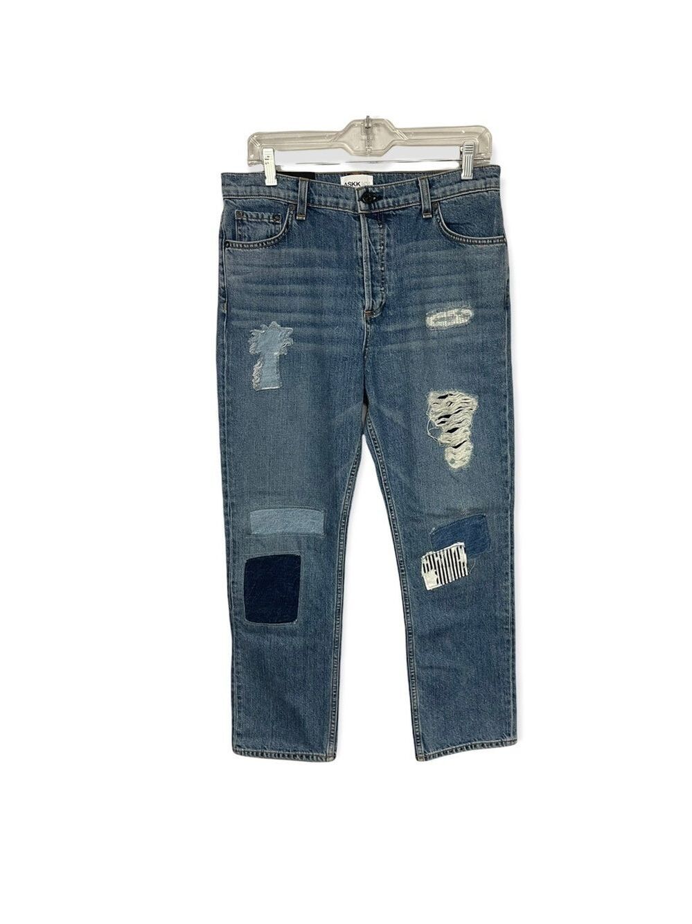 ASKK NY Palm Patchwork High Rise Straight Crop Jeans 29